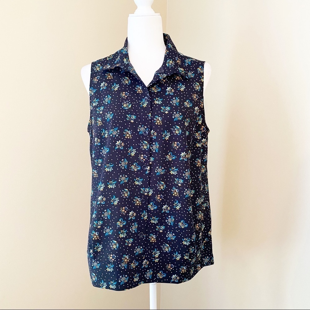 CAbi Whimsey Polka Dot Floral Sleeveless Top #3440